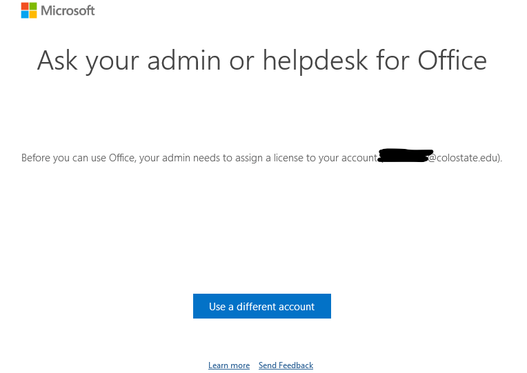 Microsoft Notice to contact admin or helpdesk