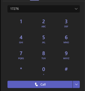 Screenshot of MS Teams making a 5 digit call