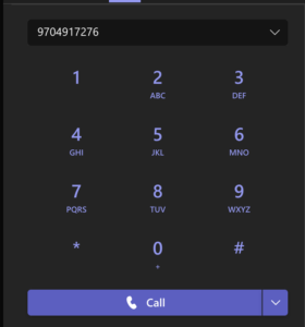 Screenshot of MS Teams 10 digit call