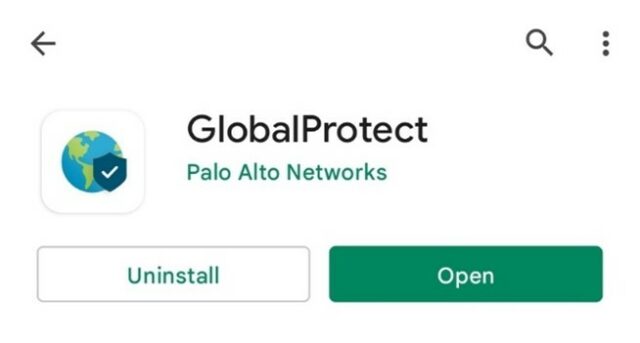 GlobalProtect android mobile app, Open or Uninstall buttons