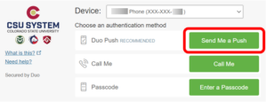 Duo Two-Factor authentication, Send Me a Push authentication method