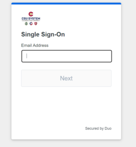 Single Sign-On prompting for the user to enter their email address and click the Next button.