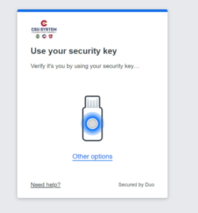 Duo prompting the user to use their security key to authenticate