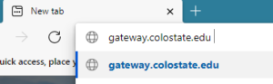 Showing the URL "gateway.colostate.edu" entered into a browser's address bar
